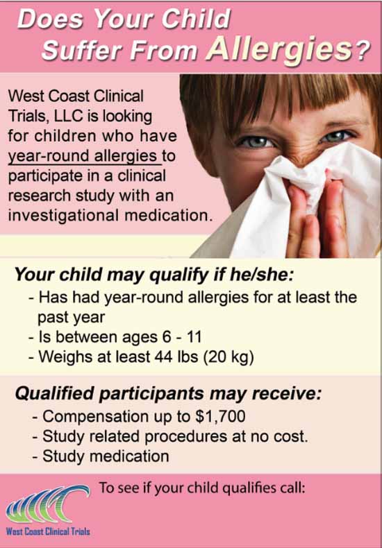 Pediatric Allergies Costa Mesa CA (Clinical Trial 11556)