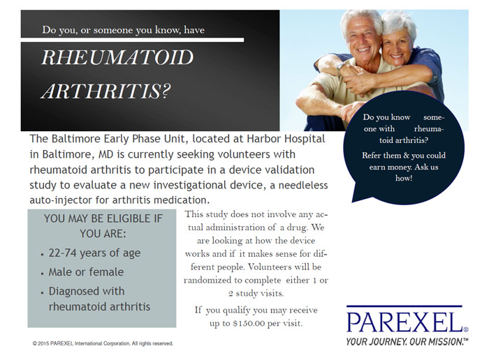 Arthritis (Rheumatoid Arthritis) Baltimore MD (Clinical Trial 33435)